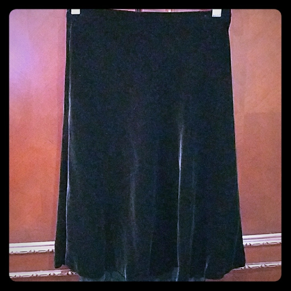 Black velvet knee length skirt